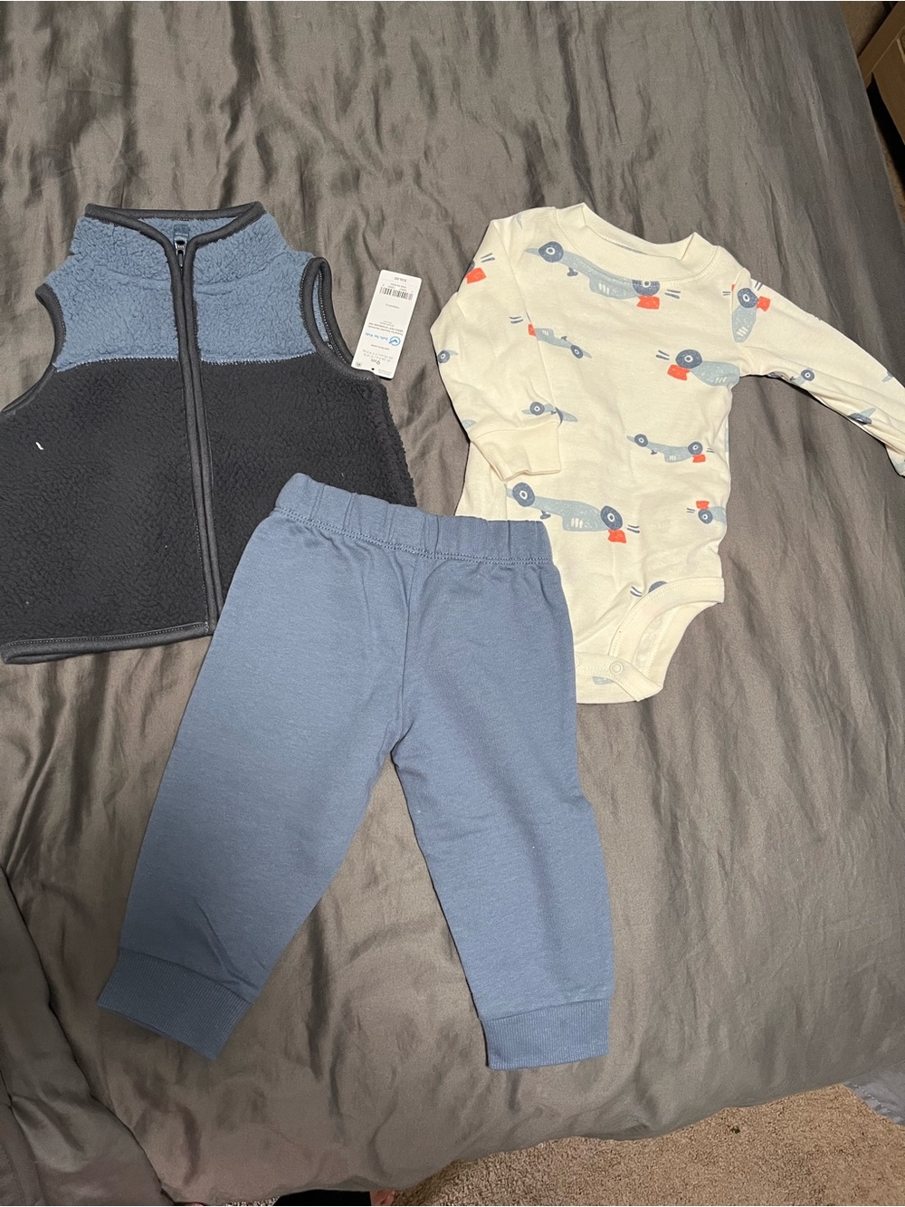 Carter's 3 Piece Navy Blue and Light Blue Fleece Baby Outfit